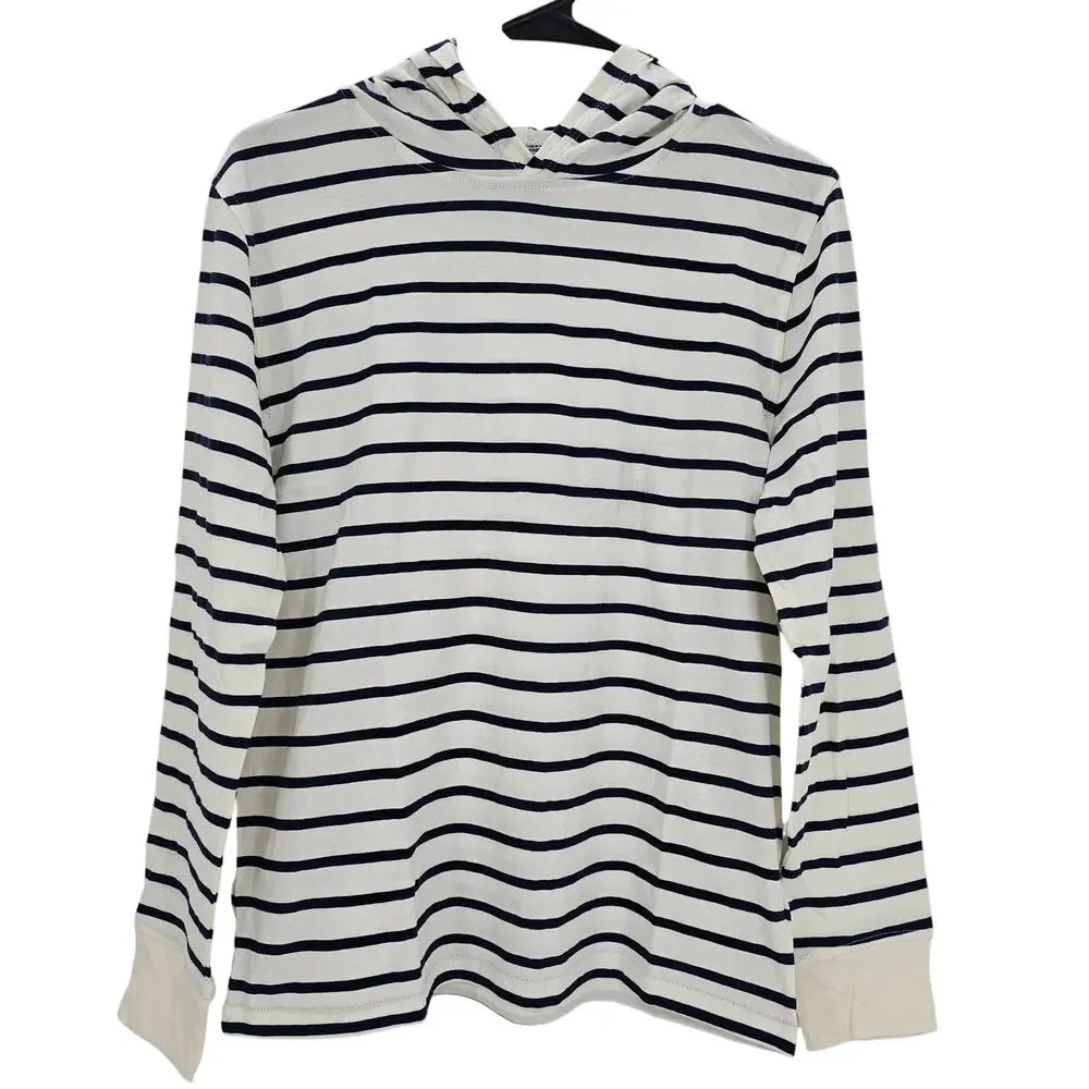 J. Crew Crewcuts Boys size XL Long Sleeve Stripe Jersey Hoodie Blue/Wh BK390 NEW